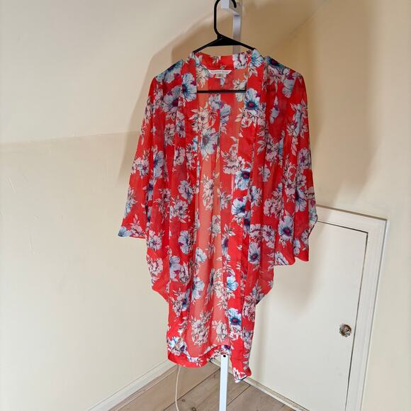 Victoria's Secret NWOT Womens Orange Cocoon Style Floral Kimono Swim Cover XS/S - Picture 1 of 5